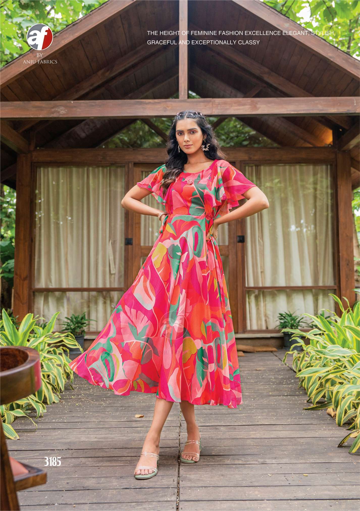 CORAL CHARM VOL 3  PRINTED VISCOSE PREMIUM CHIFFON DESIGNER KURTI WITH  FANCY BROOCH BY AF BRAND 1005